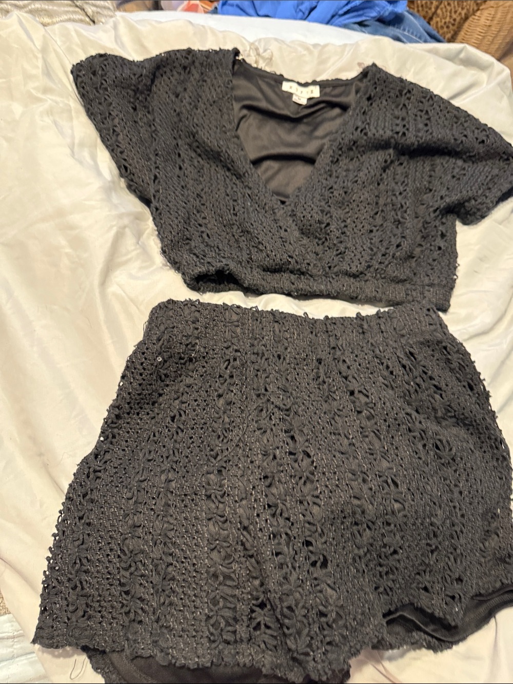 Black Crochet Knit Shorts set - Women